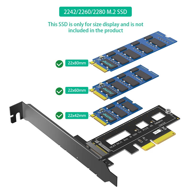 PCIE NVME Adapter PCI Express 3.0 X4 auf M.2 NVME M Key Erweiterungskarten-Riser mit niedriger Halterung unterstützt 2242 2260 2280 M2 NVME SSD