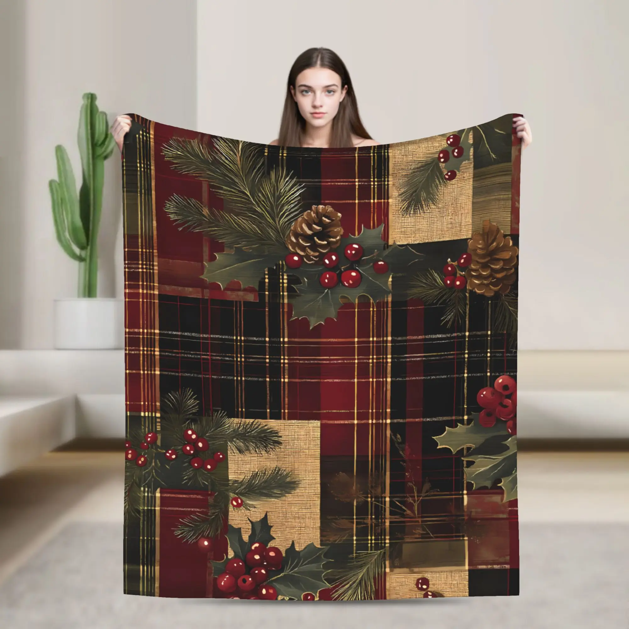 Plaid & Holiday Christmas Flannel Blanket Winter Warm Soft Throw Blanket for Girls Boys Pattern Bedspread Sofa Bed Cover