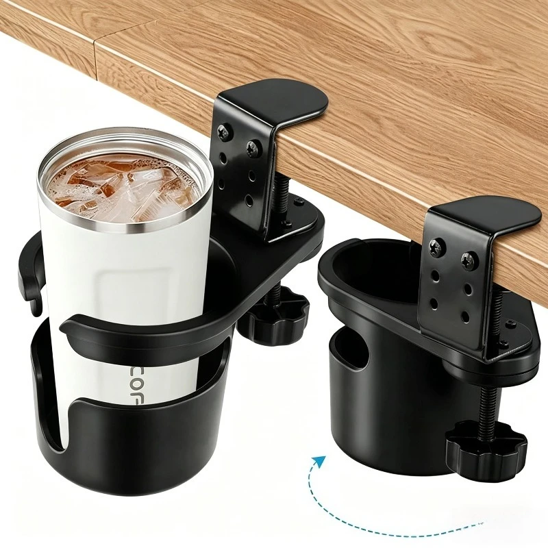 No Drill 360° Rotating Cup Holder Anti-Spill for Gaming Desk Office Adjustable Drink Holder for Desk Table Edge Coffee Mugs