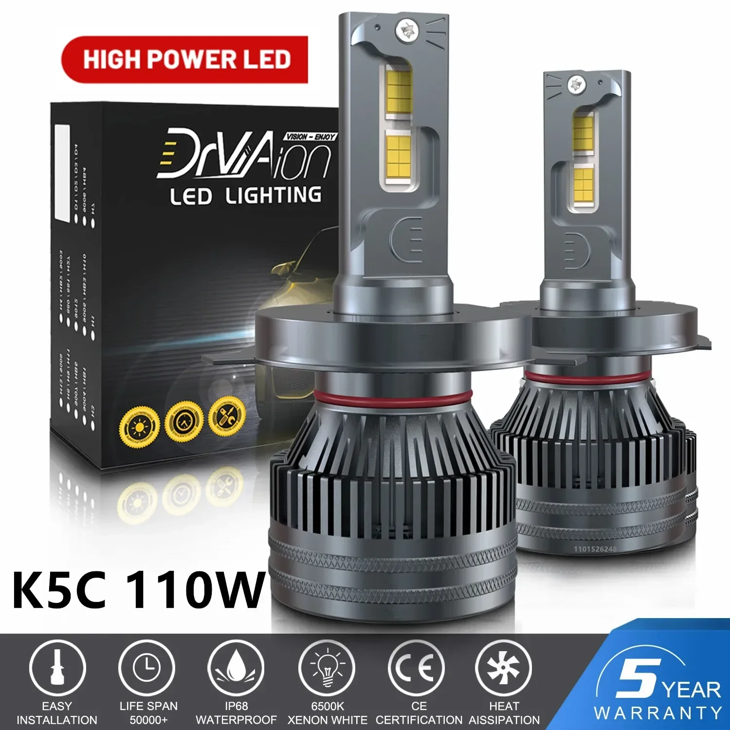 K5C LED K6C H7 H4 H11 LED Headlight 110W High Power H1 H8 H9 HB4 HB3 9005 9006 9012 Turbo Lamp 6000K White Car Led Light 12V 24V