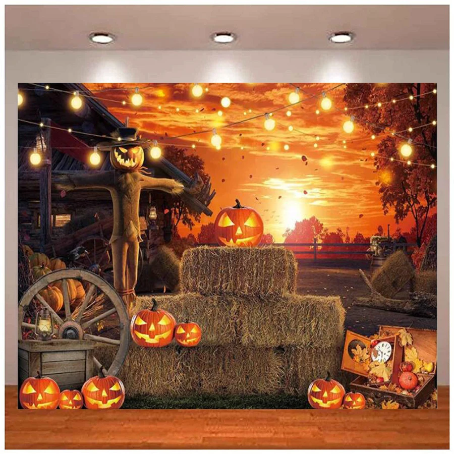 

Halloween Photography Backdrop Hallowmas Eve Gloomy Devil Pumpkin Scarecrow Background Horrible Scary Nightmare Party Decoration