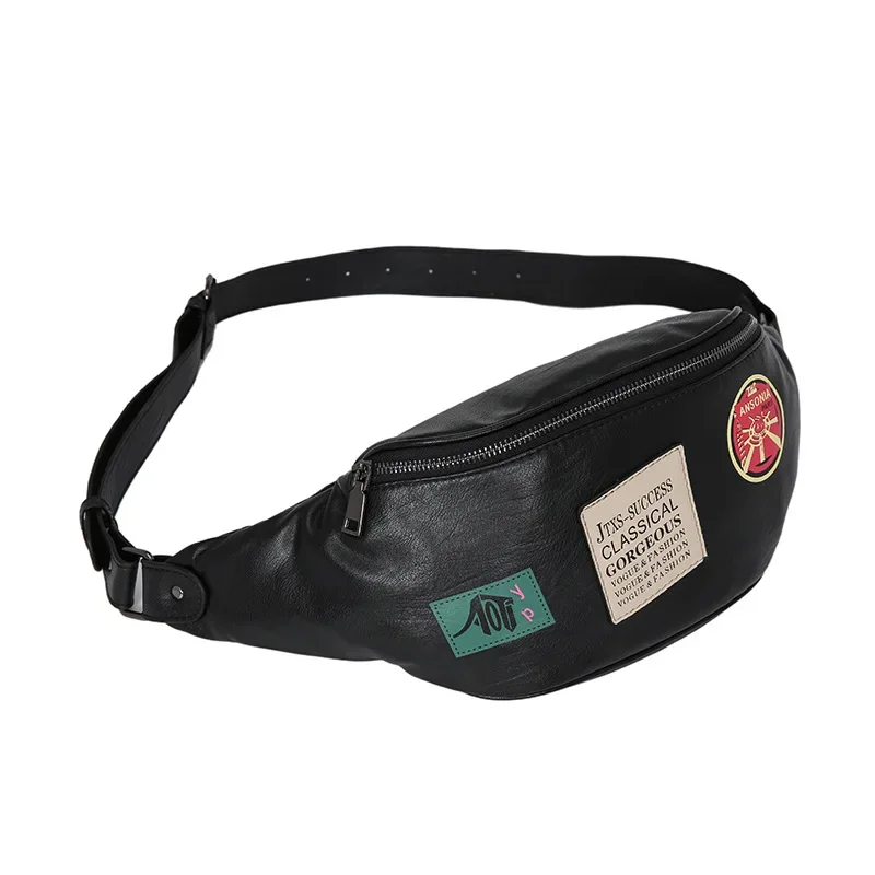 Badge Pattern Chest Bag Men Shoulder Bag Street Fashion Men Leather Chest Bags Male Casual Mobile Phone Chest Pack Waist Bags