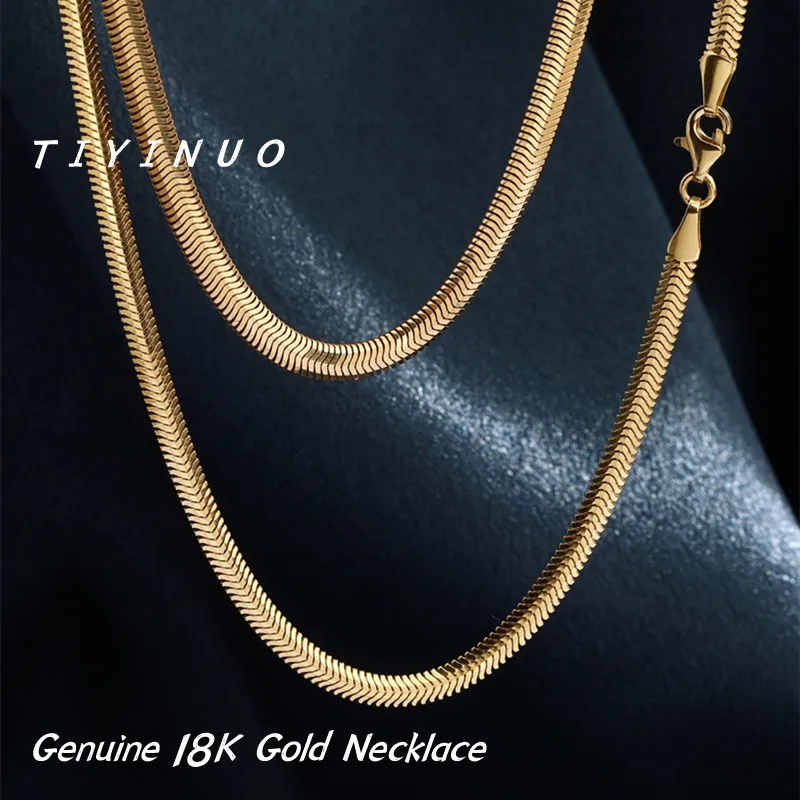 

TIYINUO Authentic 18K Gold Real AU750 Soft Snake Bone Necklace For Woman Exquisite Gift Fashionable Trendy Present Fine Jewelry