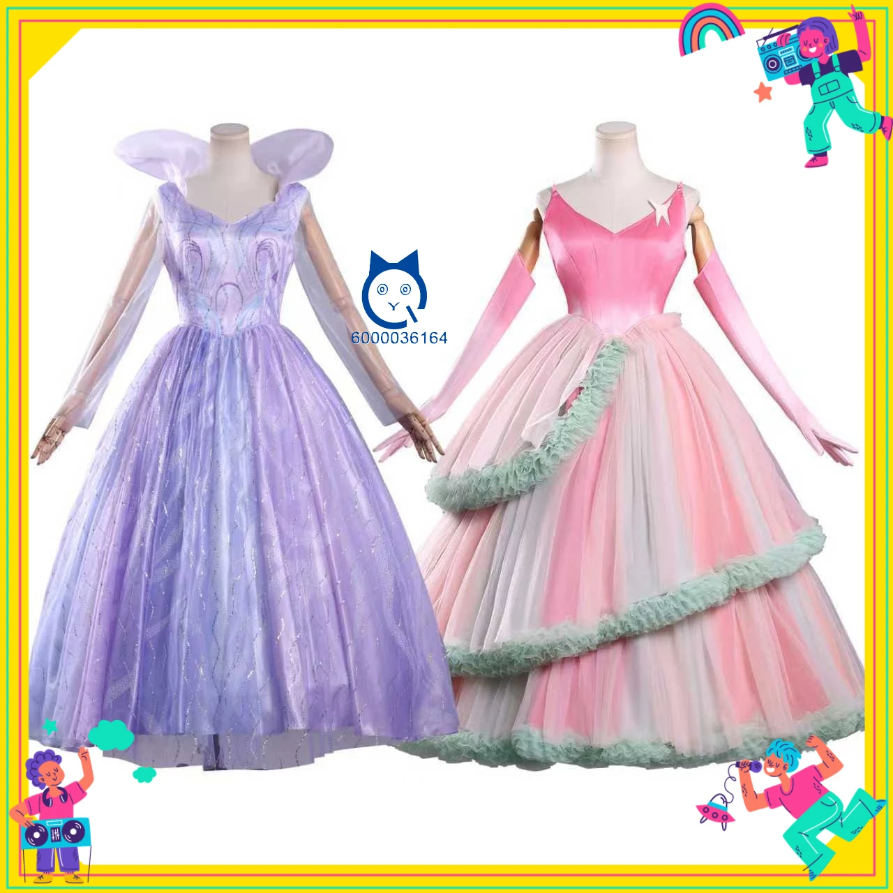 

New Movie Cosplay Costume Anime Glinda Popular Role Playing Outfit Pink and Purple Dress for Women Halloween Comic Con Party