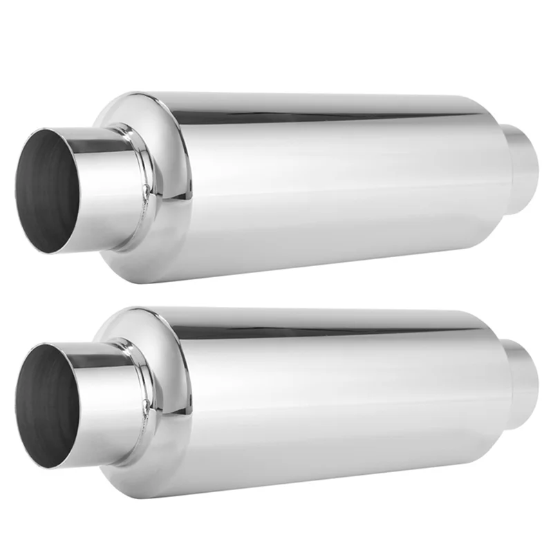 

AB56-2PCS Серебристый автомобильный глушитель 2,5-дюймовый впускной универсальный резонатор из нержавеющей стали 12-дюймовый длинный глушитель