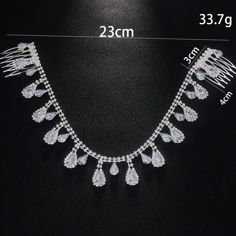 Water drop hair comb upside down back head high-end Korean bridal rhinestone headdress