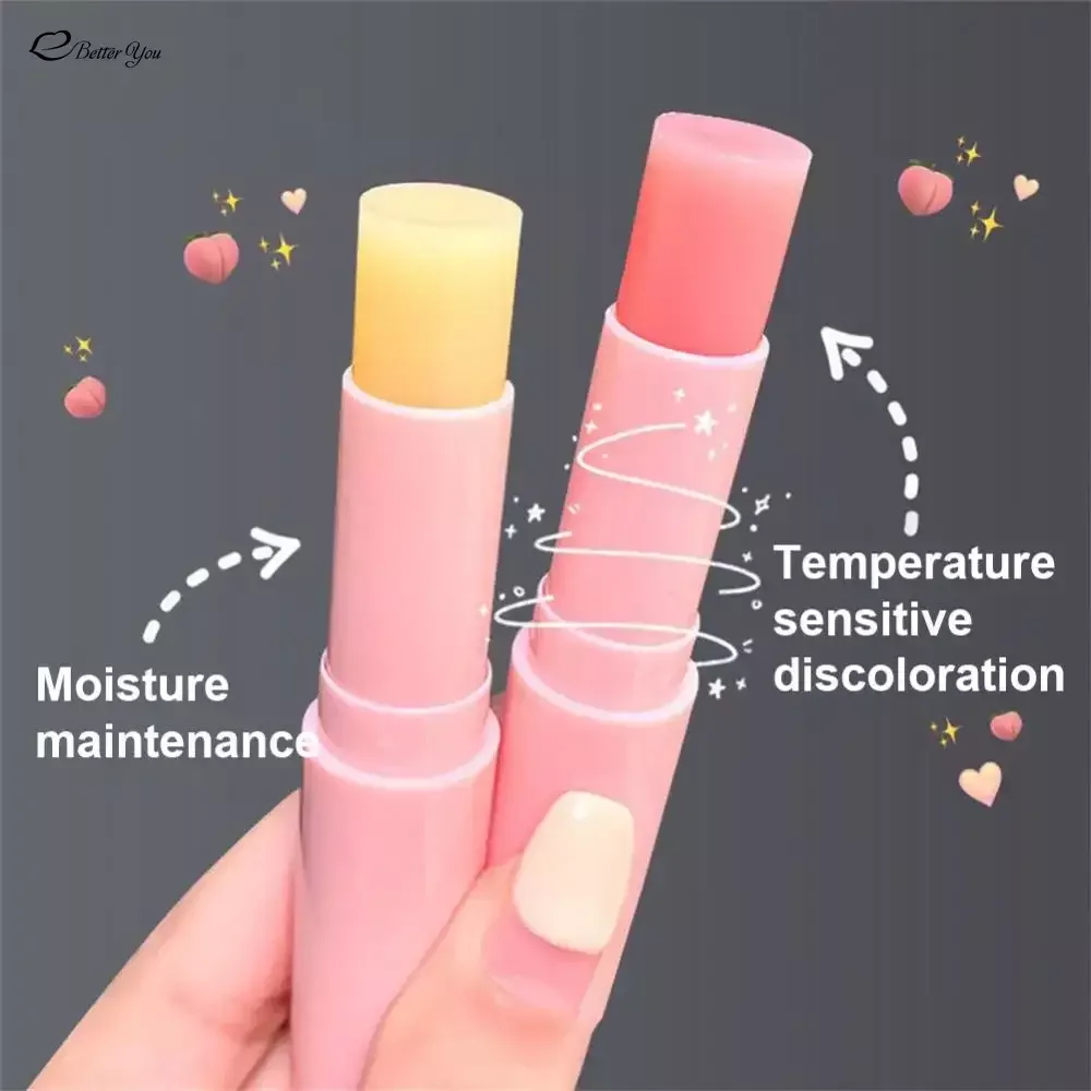 Natural Peach Lip Balm Temperature Change Color Lipstick Moisturizing Hydrates Long-lasting Lip Care Tools Make Up Cosmetics