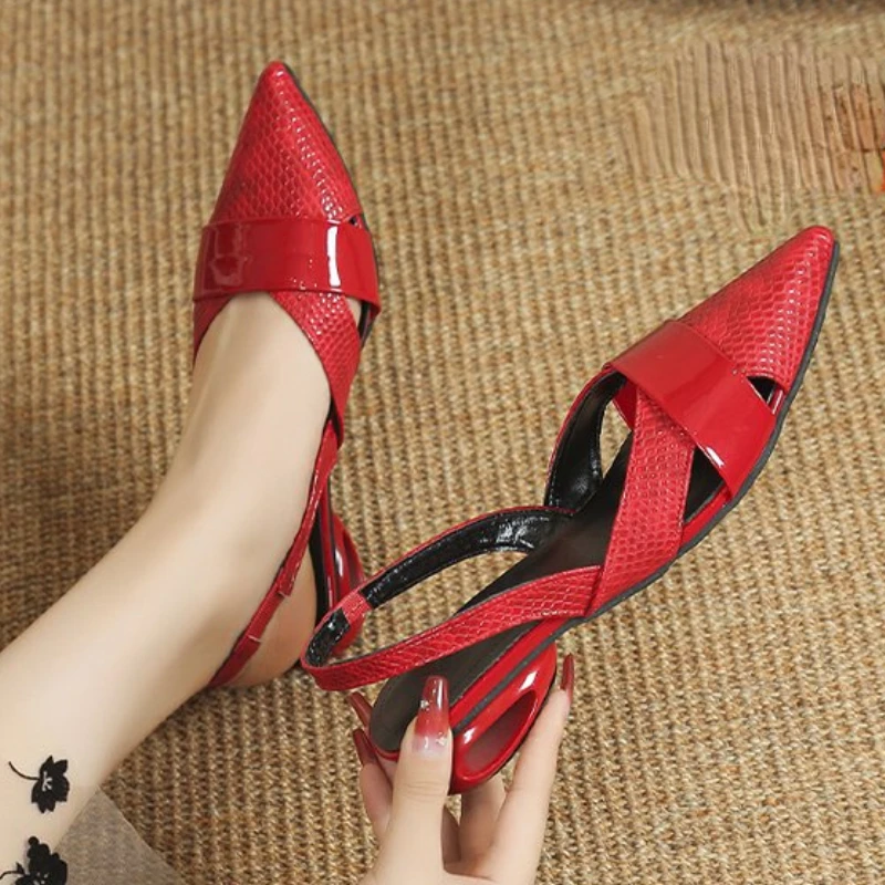 Women's Sandals Summer New Low Heel Pointed Head Geometric Baotou Slippers Fashion Innovation Shaped Heel Sandals