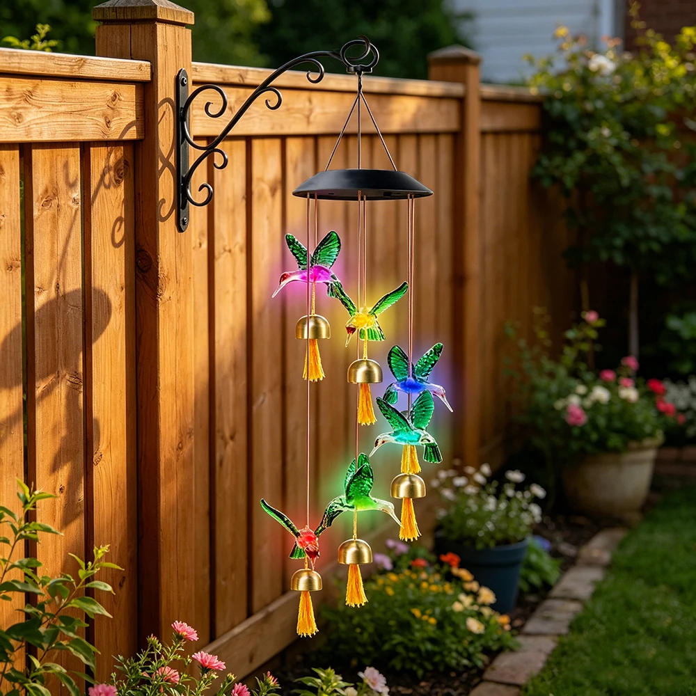 

Outdoor Solar Wind Chime Light with Tassels & Bells, Solar LED Color Changing Wind Chimes Light for Home Garden Patio Yard Decor