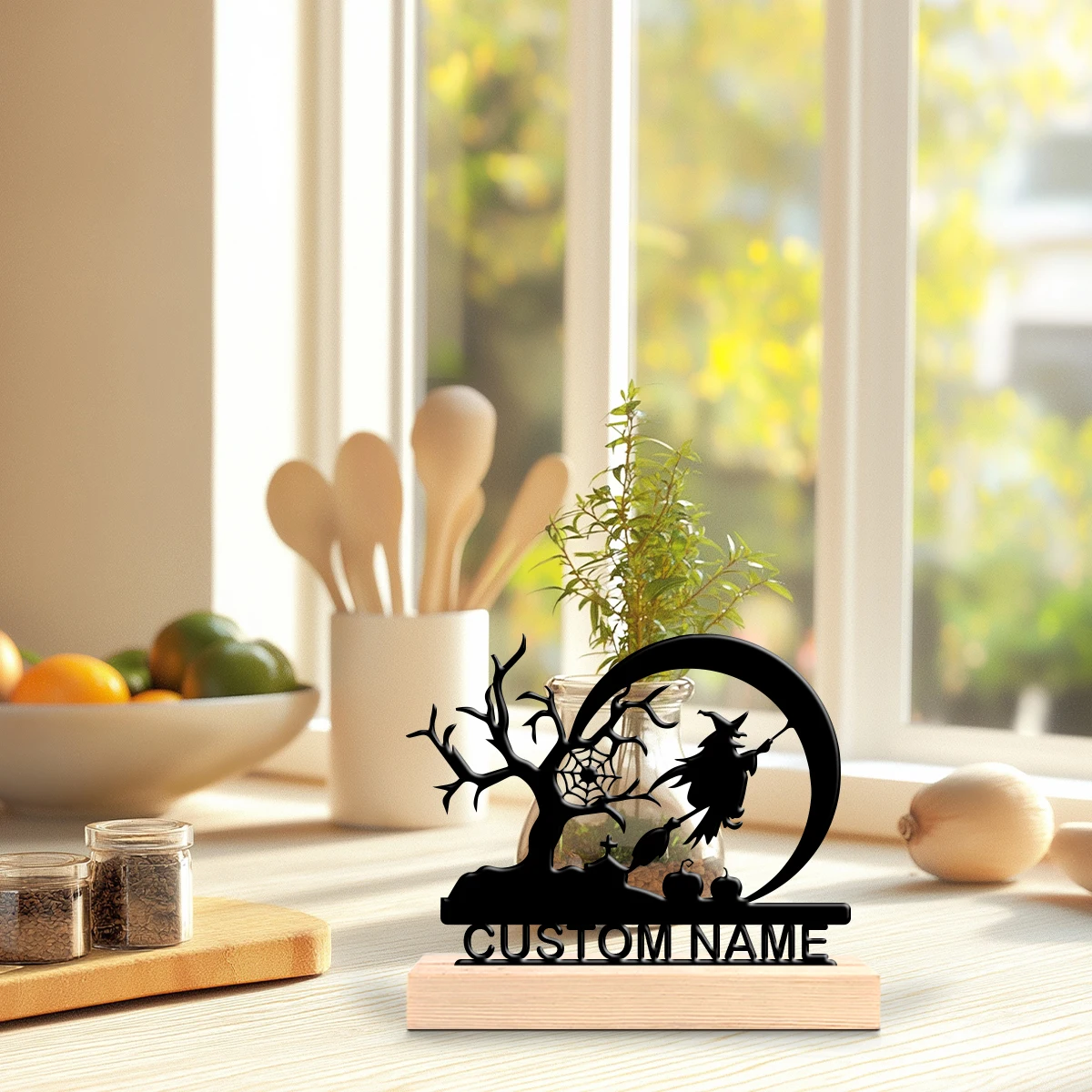 1pc Metal Desktop Decoration Customizable Name Equipped with A Wooden Base Bar Decoration, Holiday Gifts