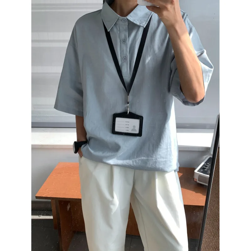

Summer Short Sleeved Shirt Men White Linen Shirt Men Streetwear Korean Loose Pullover Shirt Mens Oversized Fashion Shirts