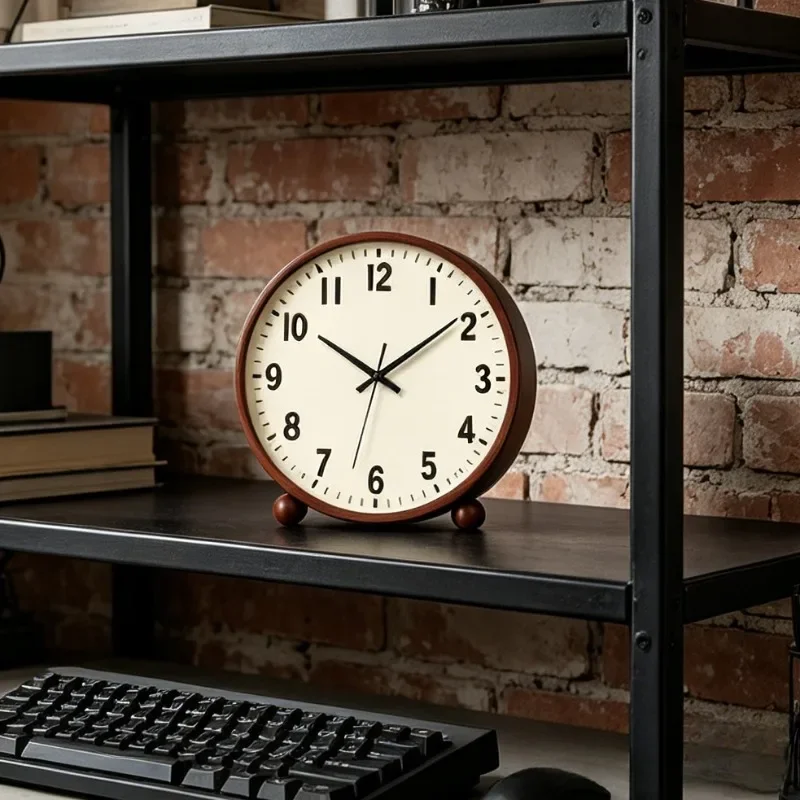 Minimalist Wooden Desk Clock Round Wooden Frame Table Clock Silent Non Ticking Quartz Desktop Clocks Living Room Decoration