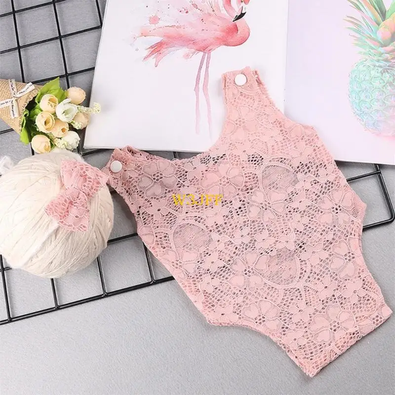 W3JF التصوير الدعائم للطفل الفتيات 0-1 متر الرضع زي جمبسوت من الدانتيل أغطية الرأس دش حفلة صور اكسسوارات بدلة الوليد