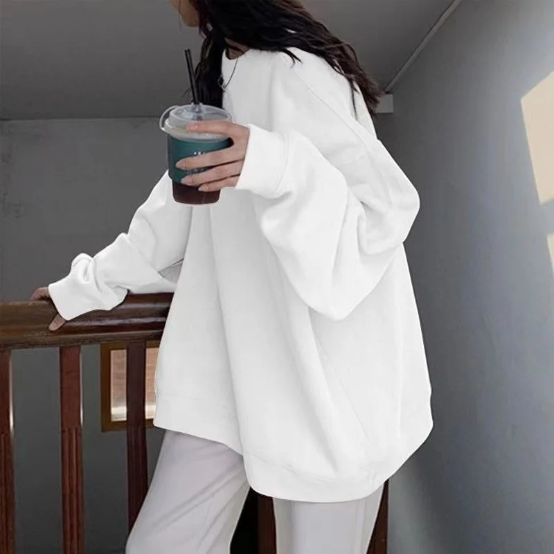 Pink Oversize Hoodies Women 2021 New Spring Autumn O-neck Pullover Sweatshirts Female Korean Style Loose Thin Long Sleeve Tops