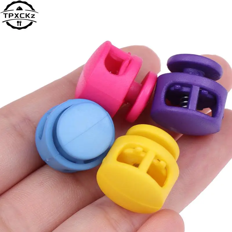 10pcs Double Hole Spring Cord Lock Round Ball Shaped Toggle Stoppers Stop Sliding Cord Fasteners Locks Buttons Ends Replacement