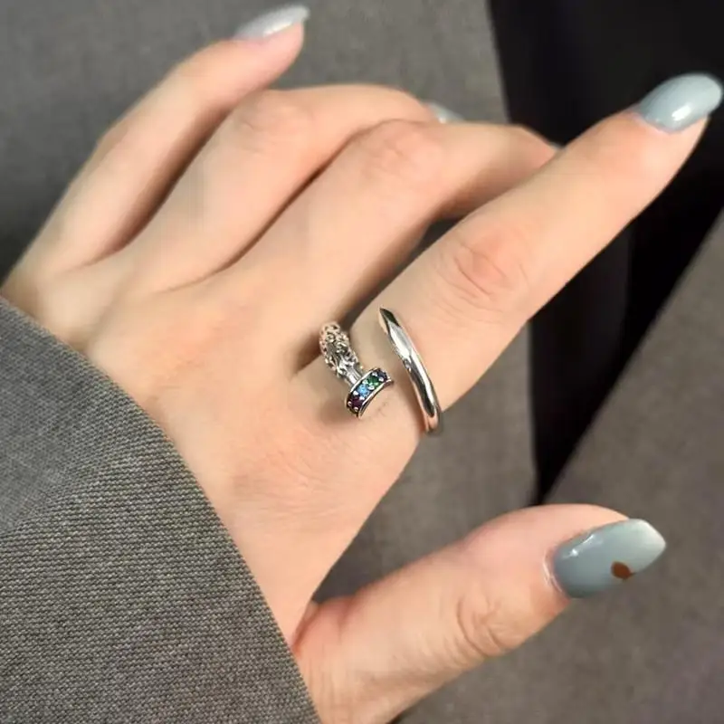 

Кольцо для ногтей из стерлингового серебра 925 пробы с цветным цирконом, модное Интернет-знаменитости, модное индивидуальное простое модное открытое кольцо для женщин