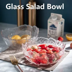 1PCS Glass Salad Bowl Irregular Gold Inlay Edge Fruit Rice Serving Bowls Food Storage Container Dessert Snack Mixing Bowl