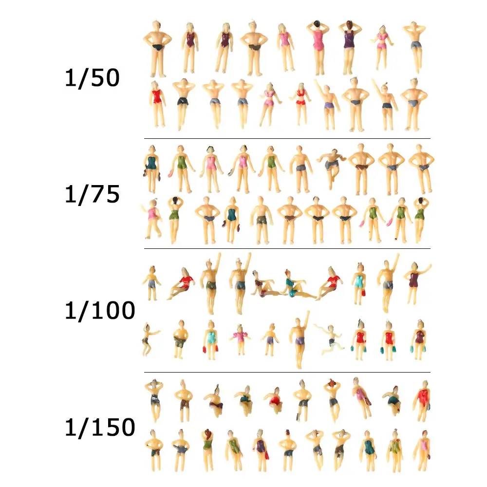 10pcs Different Poses Swimming People Swimming Figures Model Trains Beach Scenery Miniature 1:100/1:150/1:75/1:50 Scale