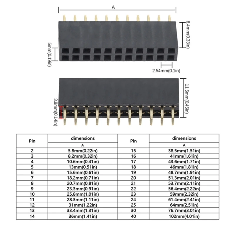 2.54 mm Two-Row Female Header, Dark Board-Mount Solder Post Part for Circuit Assembly and Electronics Repair Projects