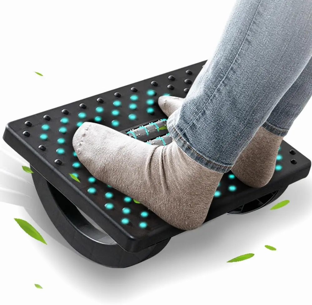 

Ergonomic Rocking Foot Rest with Massage Rollers: Under Desk Leg Support for Office/Gaming, Improves Circulation