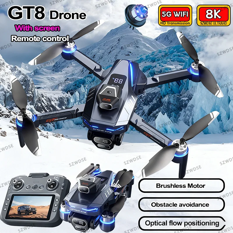 Nuevo Dron GT8 2026 con GPS, 8K Profesional HD 360 °   Dron Cuadricóptero Plegable con Cámaras Duales, 5G WIFI, Motores sin Escobillas y Evitación de Obstáculos