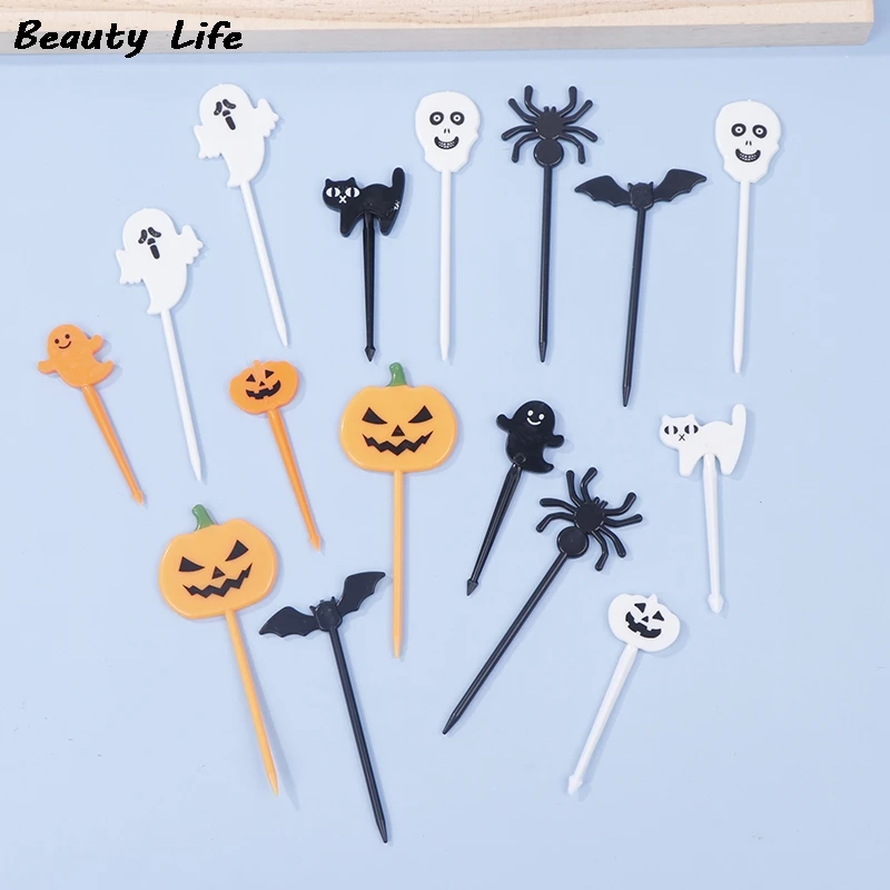 6/10/12Pcs Fruit Fork Mini Cartoon Children Snack Cake Dessert Pick Toothpick Bento Mini Lunches Halloween Party Decoration