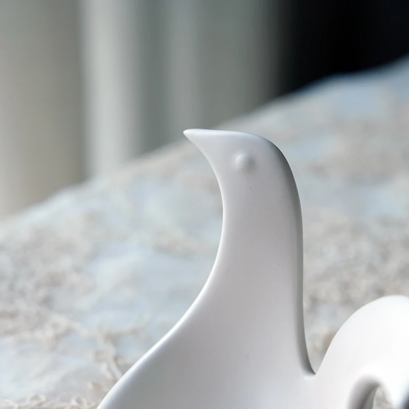 Beige Matte Ceramic Peace Dove Candlestick Decorative Ornament