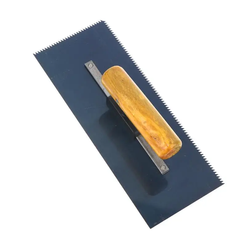 Hot 24cm Notched Trowel 2mm Teeth Carbon Steel Serrated Plastering Tool With Wood Handle For Construction Tile Laying Jobs