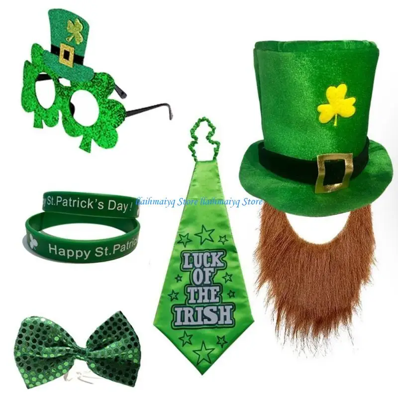 

573B Shamrock Top Hat Patrick Day Party Costume Set Irish National Day Decors