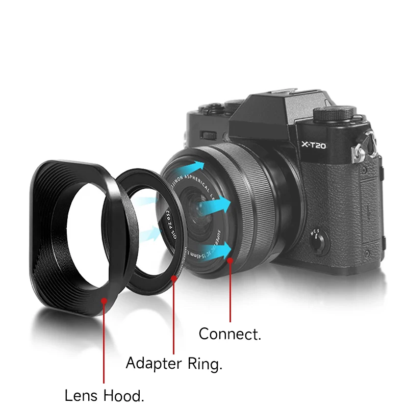 Metal Camera Square Lens Hood Universal Retro Reduce Light for Fuji Fujifim 39mm 43mm 46mm 49mm 52mm Filter Adapter Ring Metal