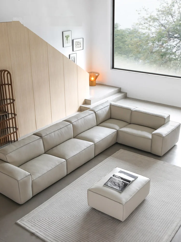 Modern minimalist imported first layer cowhide light luxury style leather corner combination modular sofa