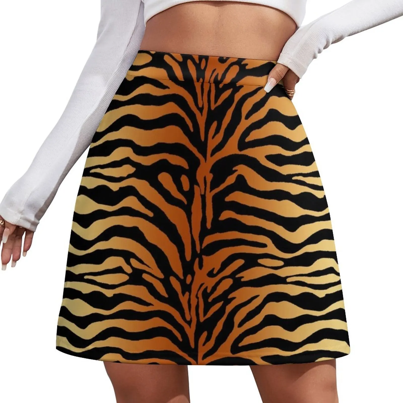 

Tiger Stripes Animal Print in Deep Amber, Black and Tan Mini Skirt School skirt skirts summer 2025 woman Miniskirt woman