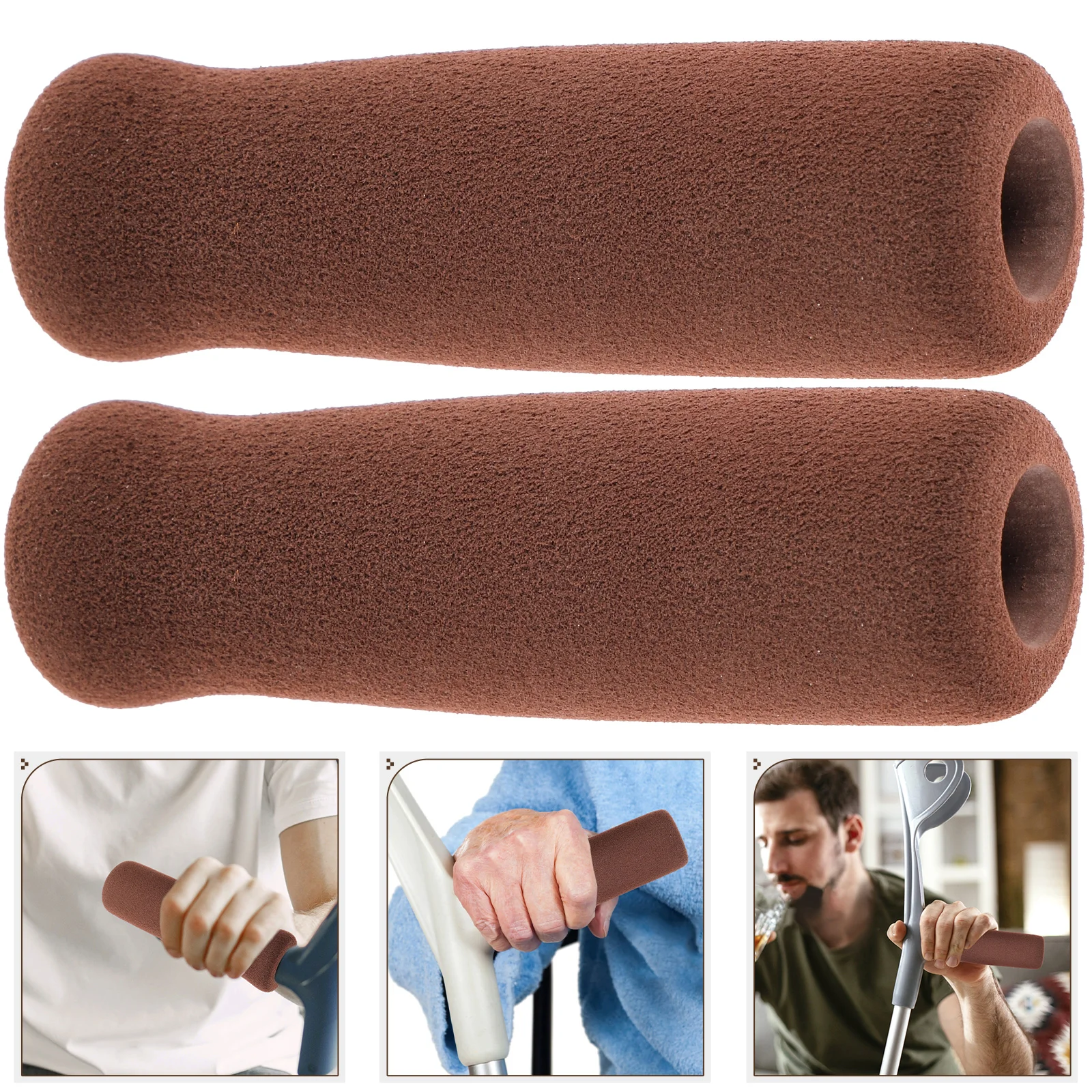 

2Pcs Brown Walking Stick Handle Cover Cane Grips AntiSkid Crutch Wraps Thick Hand Grip NonSlip Design Lightweight Comfortable