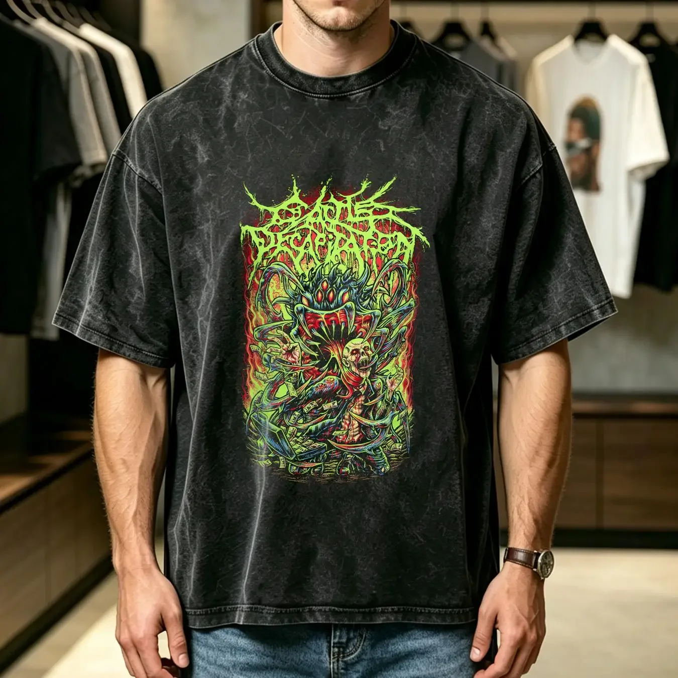 washed T Shirt Cattle Decapitation 'Lost Profits' Black NEW OFFICIAL long or short sleeves vintage Washed streetwear Casual