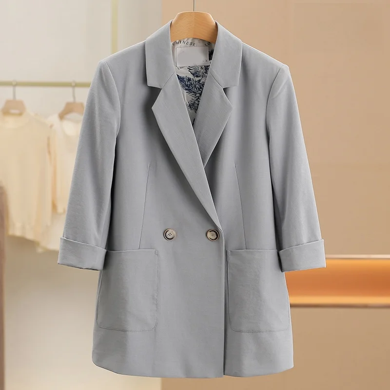 

Модный легкий повседневный женский пиджак с длинными рукавами и традиционным воротником, новинка весенней коллекции