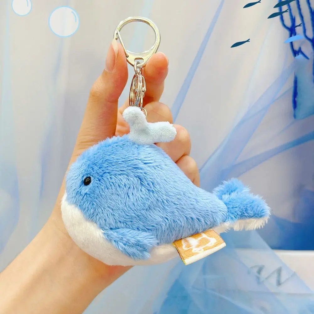 Soft Ocean Animal Plush Keychain Small Turtle Kawaii Fluffy Whale Keyring PP Cotton Collection Press Sound Pendant Children