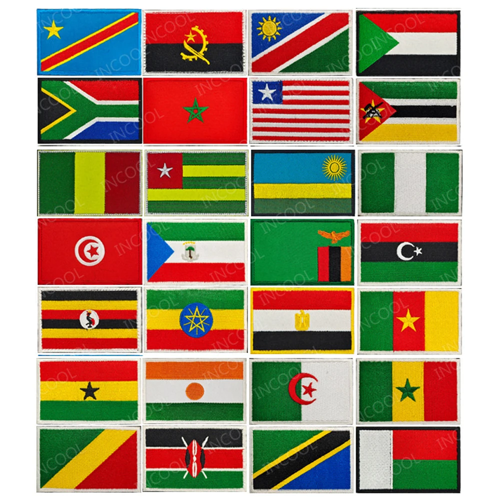Egipt Sierro Leone Senegal Dżibuti Kenia Botswana Madagaskar Nigeria Mauritius Tanzania Wyspy Zielone Rwanda Flaga Haftowana Naszywka