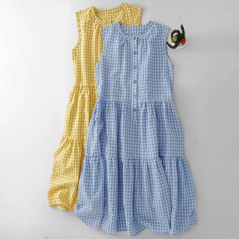 

Корейская версия платья без рукавов для женщин, лето 2024, новое свободное платье в праздничном стиле для женской одежды со свободной талией