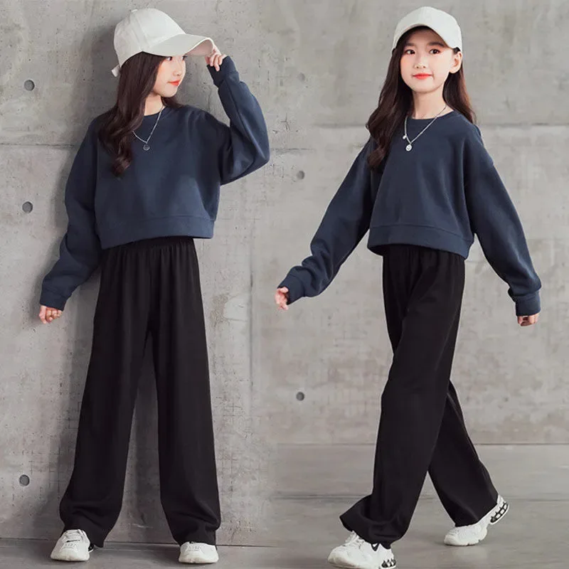 

Spring Teenage Girl Clothes Solid Sweatshirt Pullover and Pants Outfit Children Casual Top and Bottom 2 Pieces Suit Tracksuit