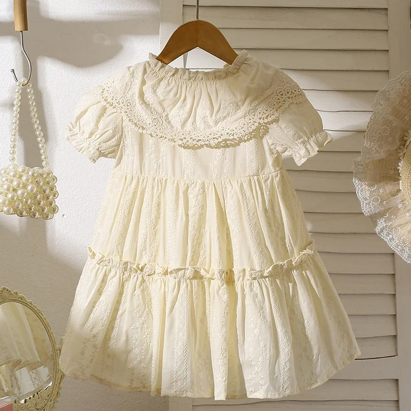 2025 New Summer Sister Clothing 1-6Yrs Girl Birthday Party Dress Short Sleeved Cotton Embroidery Kids Princess Dresses