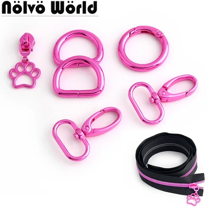 2/5/30Sets 25MM Bright Pink Metal Lobster Clasp Snap Hooks Zipper Head For Shoulder Dog Collar Bags Gate O Spring Accessories