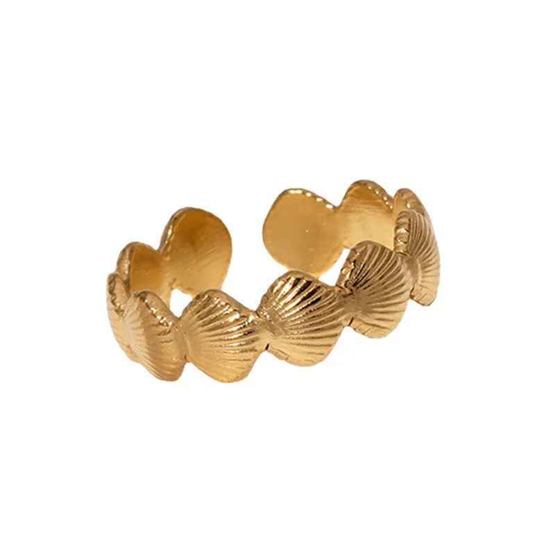 OIMG 316L Stainless Steel Gold Plated Not Fade Vintage Metal Shell Shaped Open Adjustable Rings For Women Girls Bohemian Jewelry