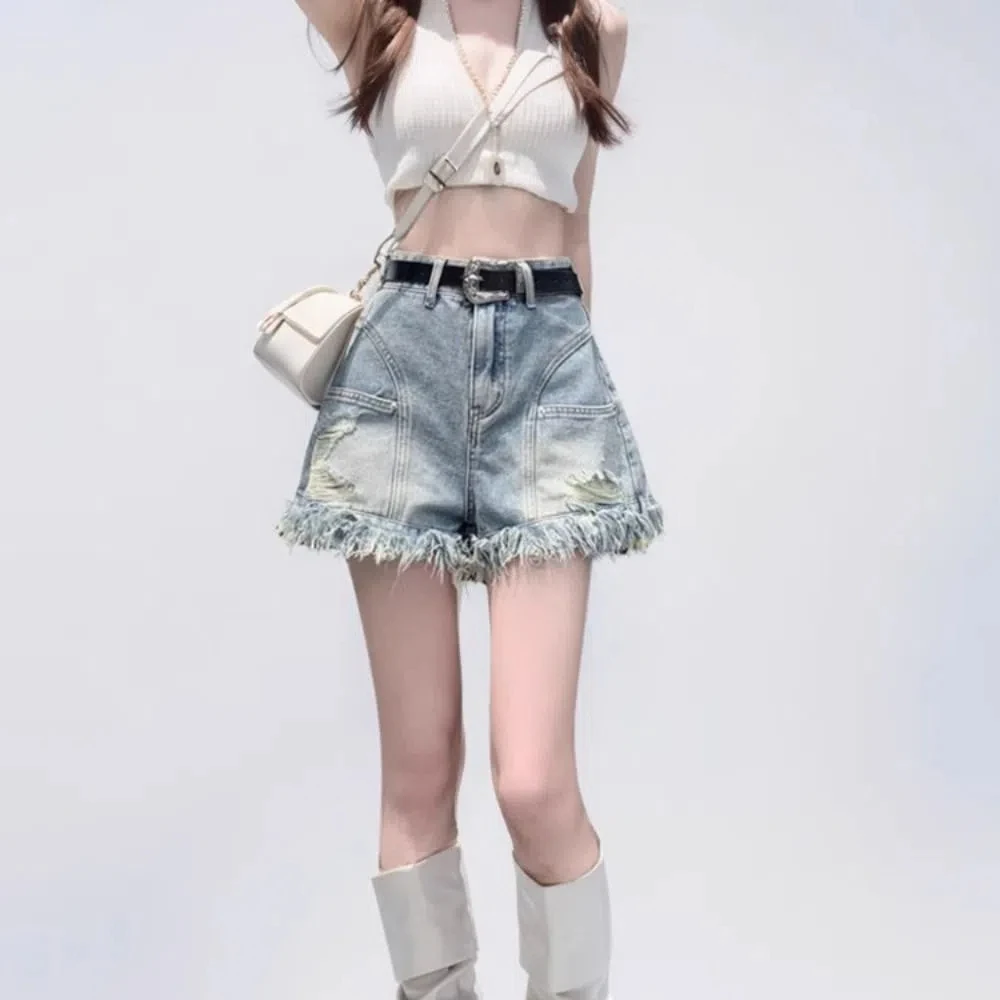 

Cute Summer Denim Shorts Tassel A Line Mini Cowboy Shorts High Waist Y2k Spicy Girl Jeans Shorts Party