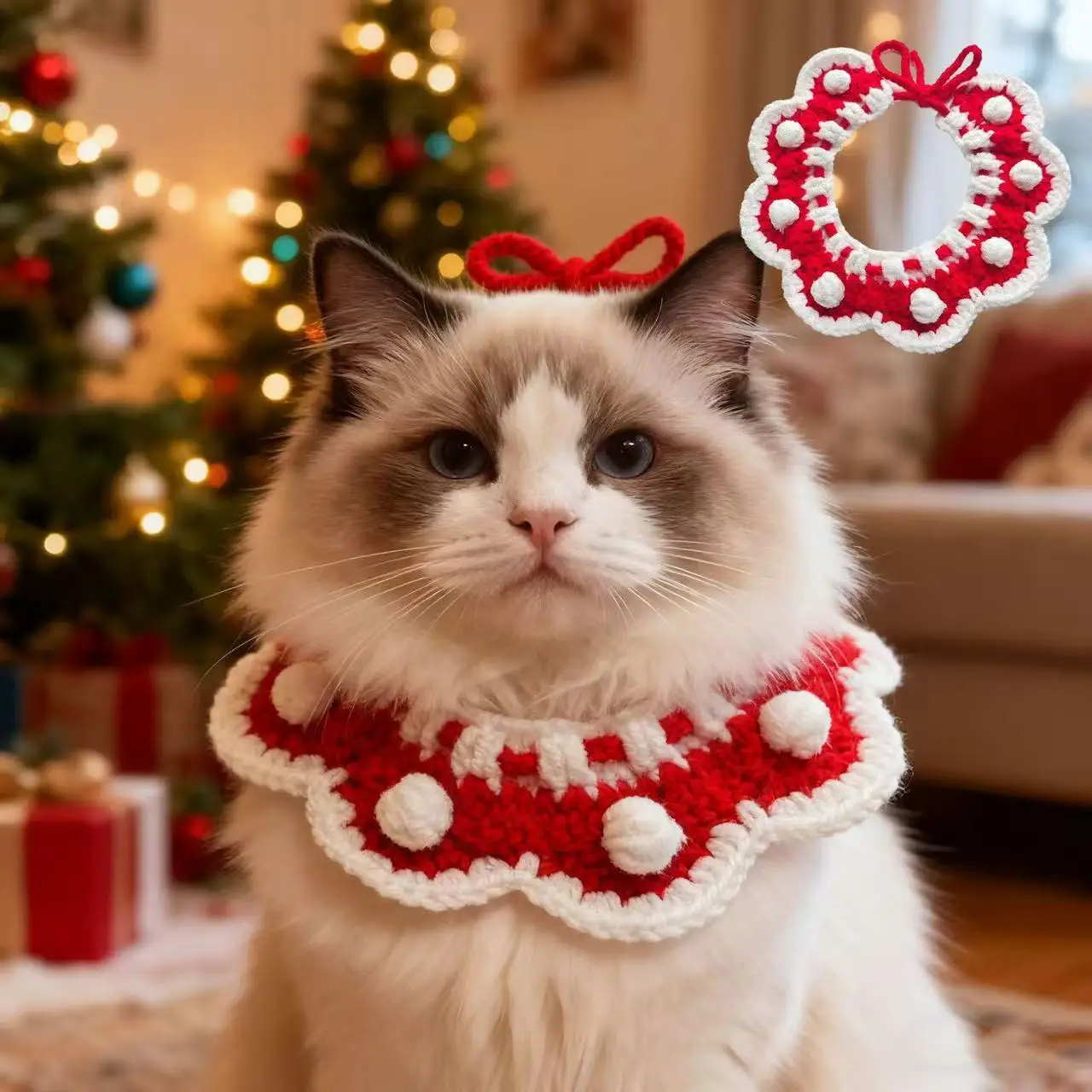 Cozy Knit Christmas Pet Scarf Pet Collar Bib Water Towel Knitted Collar Decoration Used for Small Pets Bow Tie Accessories