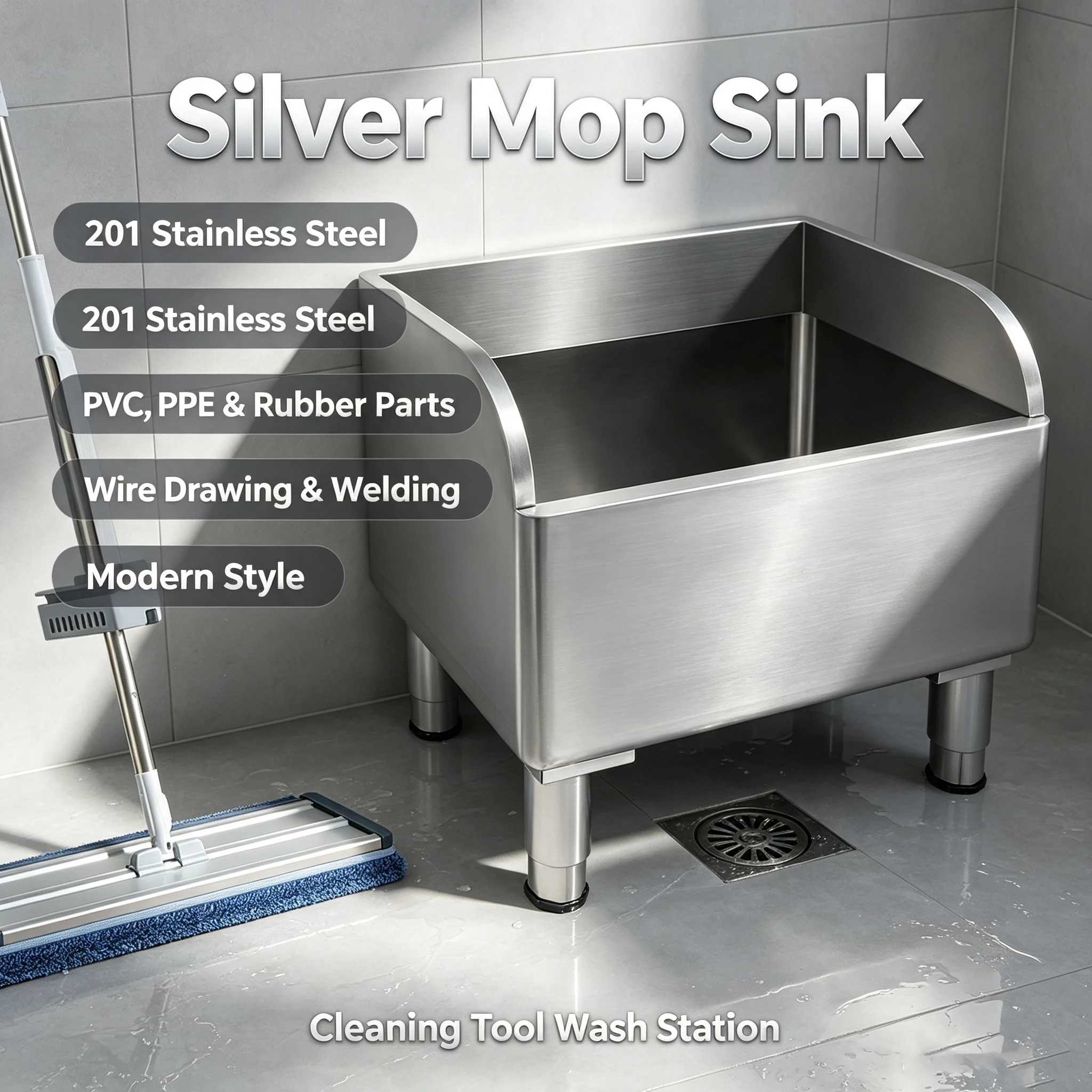 Commercial Kitchen Cleaning Services - Commercial Floor Mop Sink with Drainage&Strainer,
