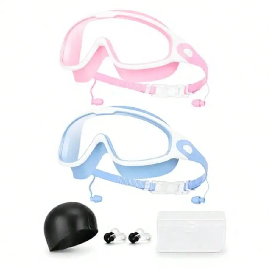 

Swim Goggles 2 Pack Wide View Anti Fog UV Protection No Leak Goggles And Swim Cap For Adults Men Women