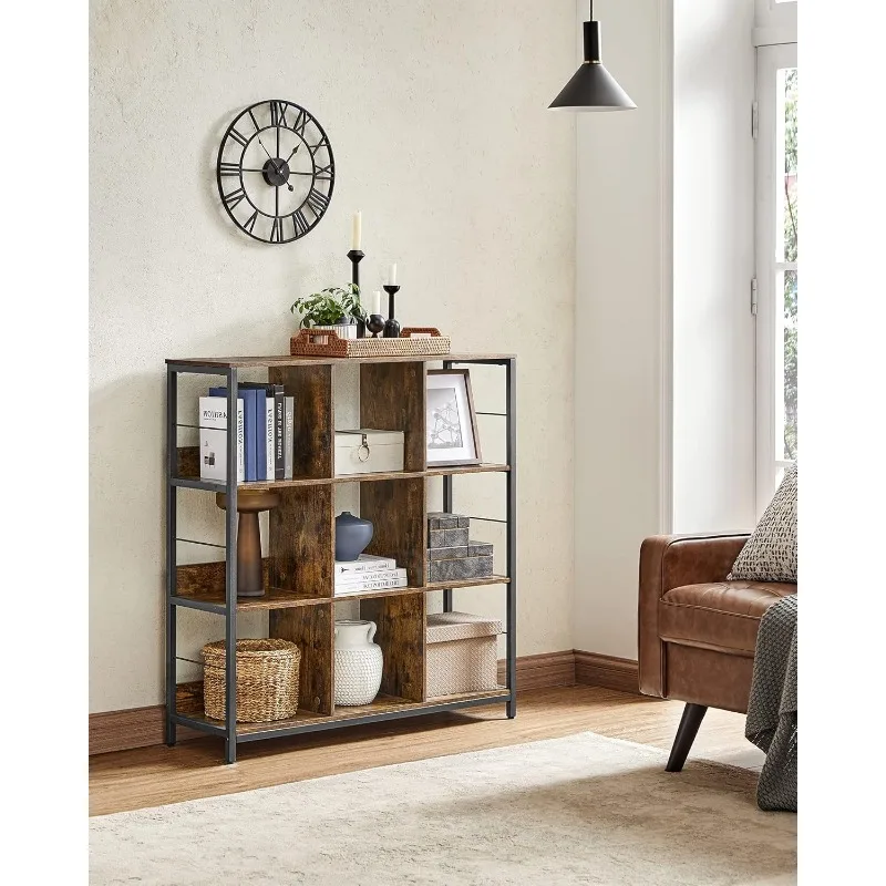 Bookcase,9 Cubes Storage Organizer, Industrial Open Display Shelf, for Bedroom, Office, Living Room, Metal Frame