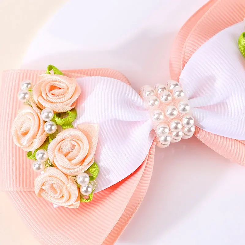 Fashion Girls Pearl Hair Bow Clips Boutique Ribbon Rose Hairpin Barrette Kids Hair Styling Tools Headwear Girls Hair Accessories