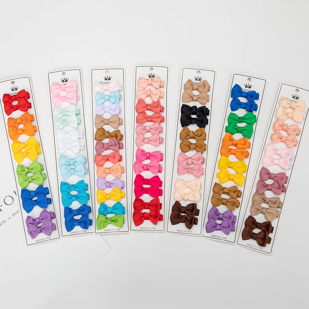 12 Stks/partij Effen Kleur Grosgrain Lint Strik Kids Haarclips Handgemaakte Strikjes Baby Meisjes Haarspelden Foto Rekwisieten Cadeau Set