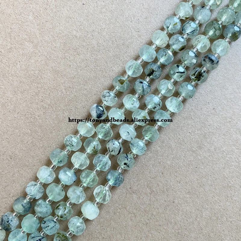 

Semi-precious Stone Diamond Cuts Rondelle Prehnite Quartz 7" Loose Beads Size 8x6mm For Jewelry Making DIY